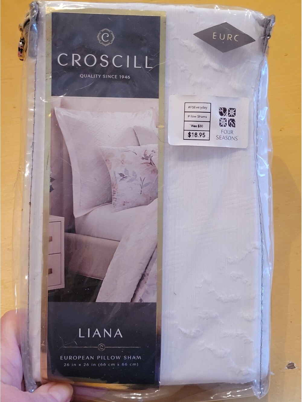 2 Croscill Liana European Pillow Sham 26x26 White with Light Pinkish Beige Trim